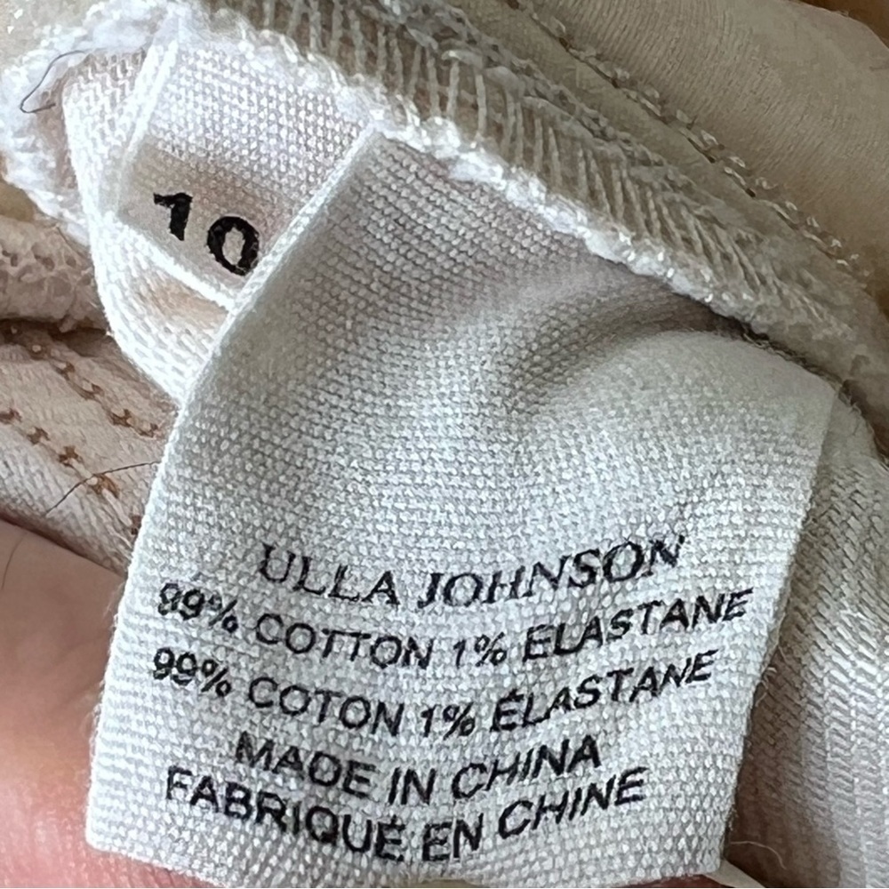 ULLA JOHNSON Women's Brodie Jeans Tapered Ankle Ivory Size 10 High Rise - Picture 11 of 16